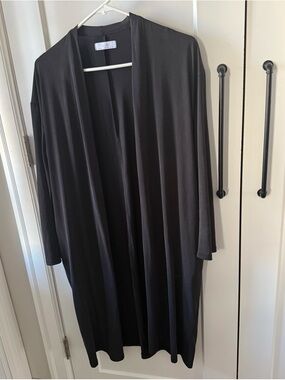 OAK + FORT Black Open-Front Long cardigan robe with pockets